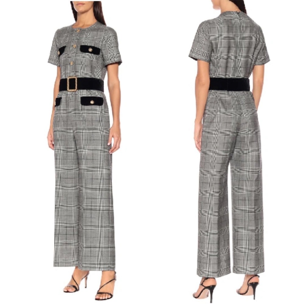 Gucci 2019 Prince of Wales Plaid Wool Twill Jumpsuit Belt NWT IT 40 US 4 577408